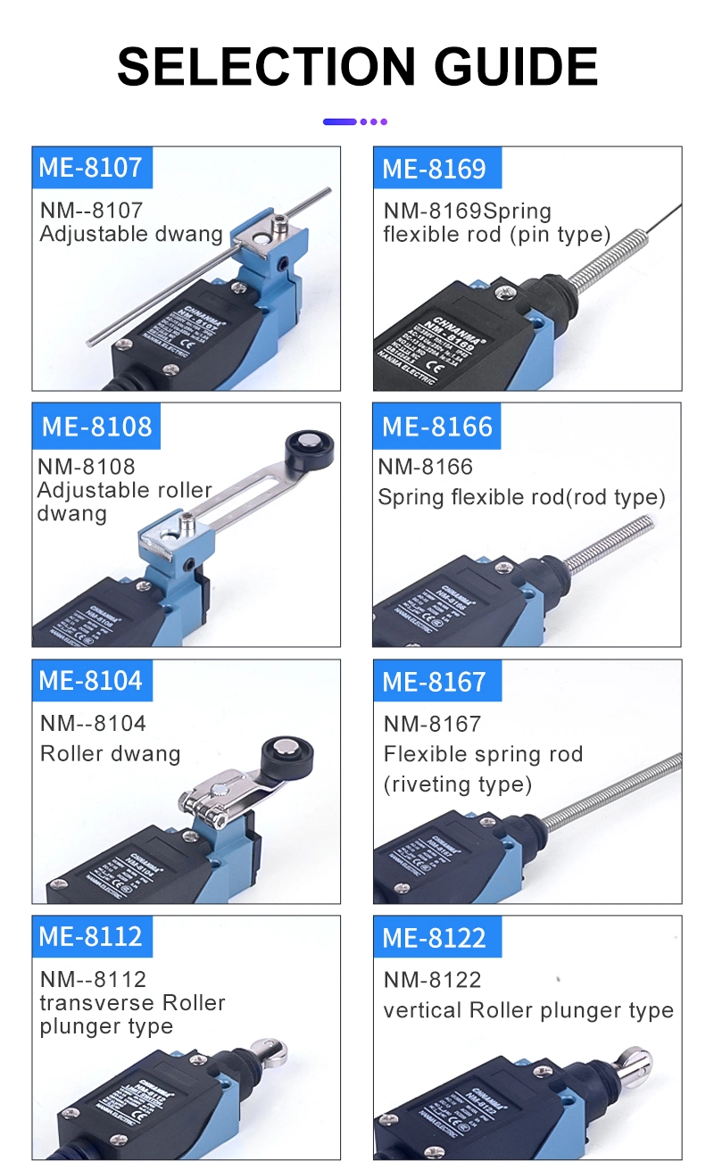 250VAC/10A Me Series Waterproof Limit Switch 8104 with Plastic/Stainless Steel Roller